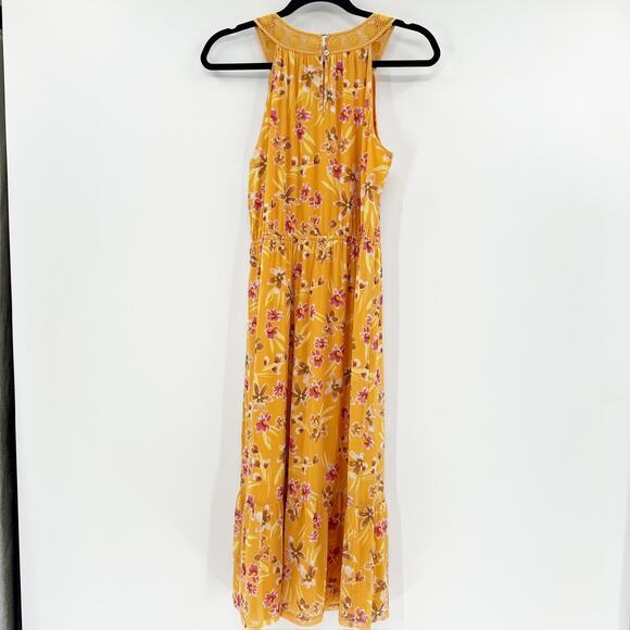 NWT Danielrainn Women's Yellow Floral‎ High Neck Sleeveless Blouson Midi Dress M - Picture 2 of 4